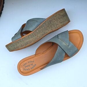 Kork-Ease Blue-Green Crisscross Platform Slide Sandal